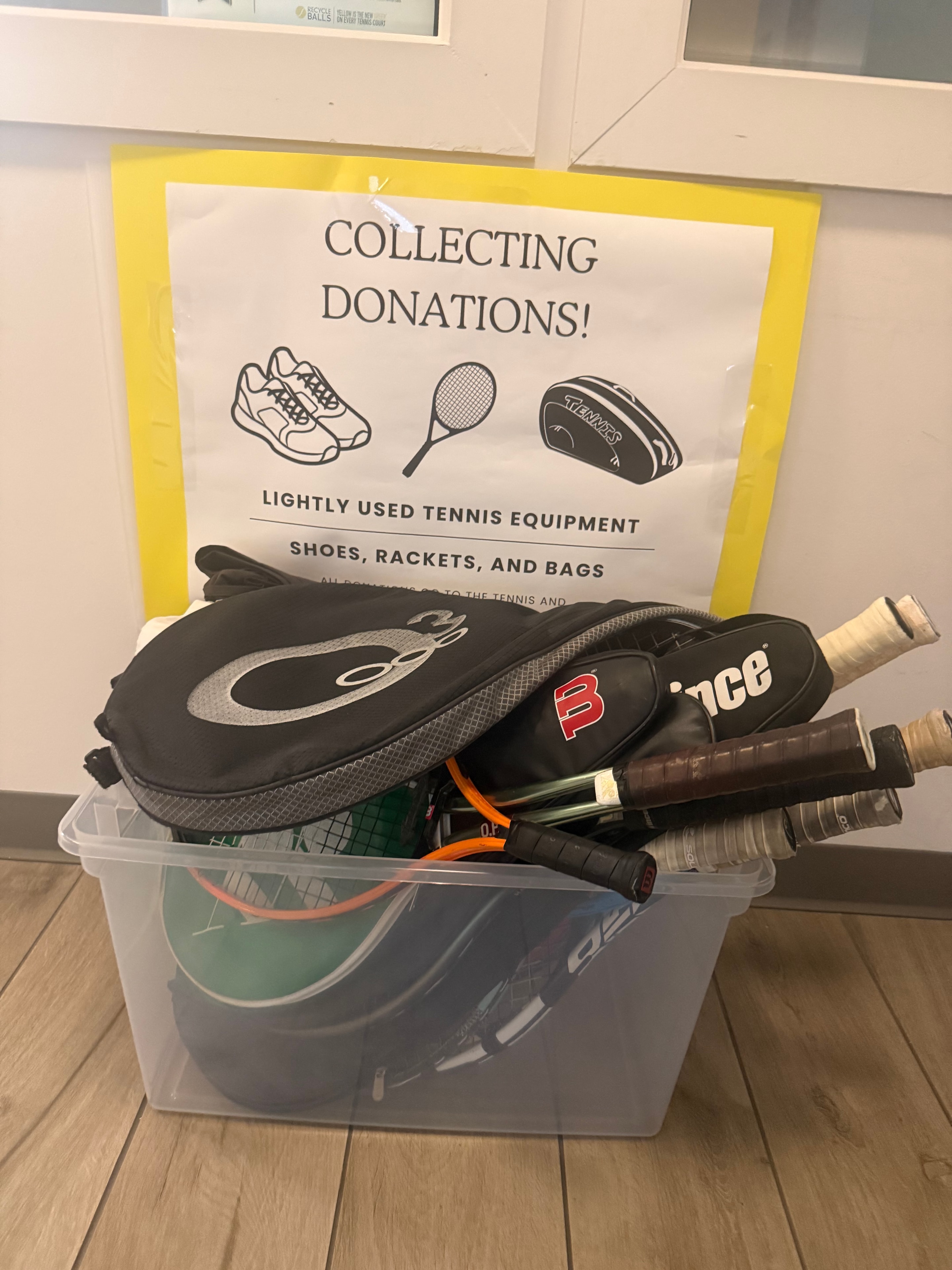 Collected tennis equipment donations